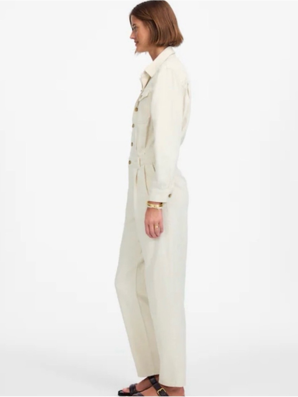 Madewell Cream Long-Sleeve Button-Front Utility Jumpsuit in Canva - Picture 2 of 6